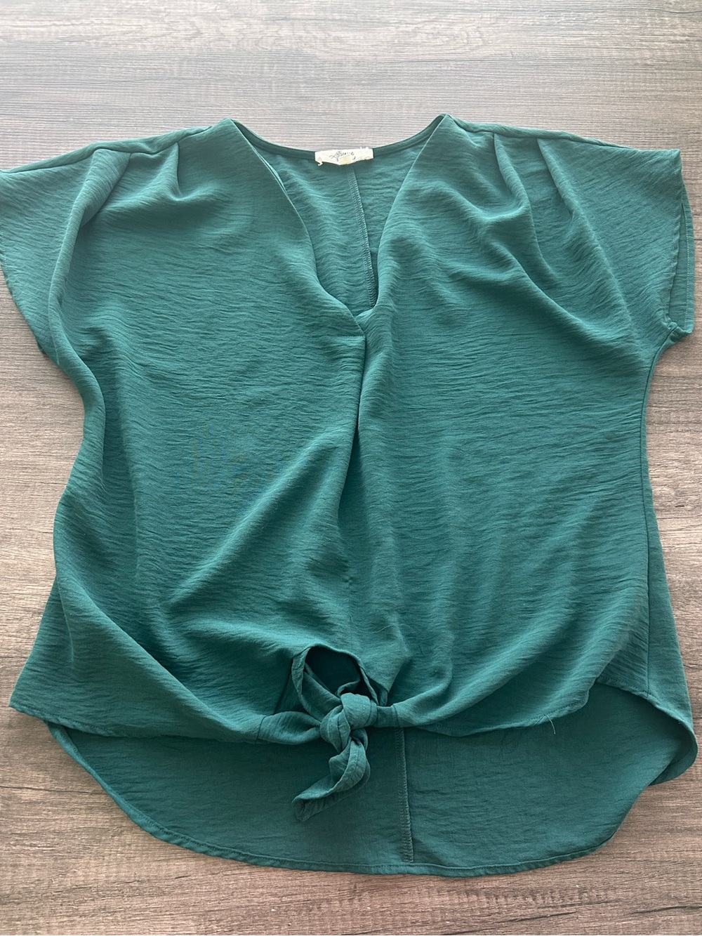 Women's Teal Short-Sleeve V-Neck Tie-Front Blouse